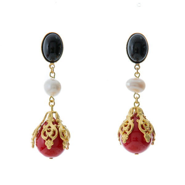 Red and sale gold drop earrings