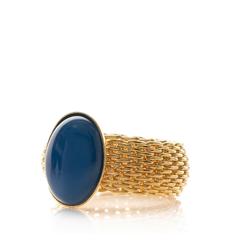 SHANTA Mesh Ring & Blue Agate Cabochon